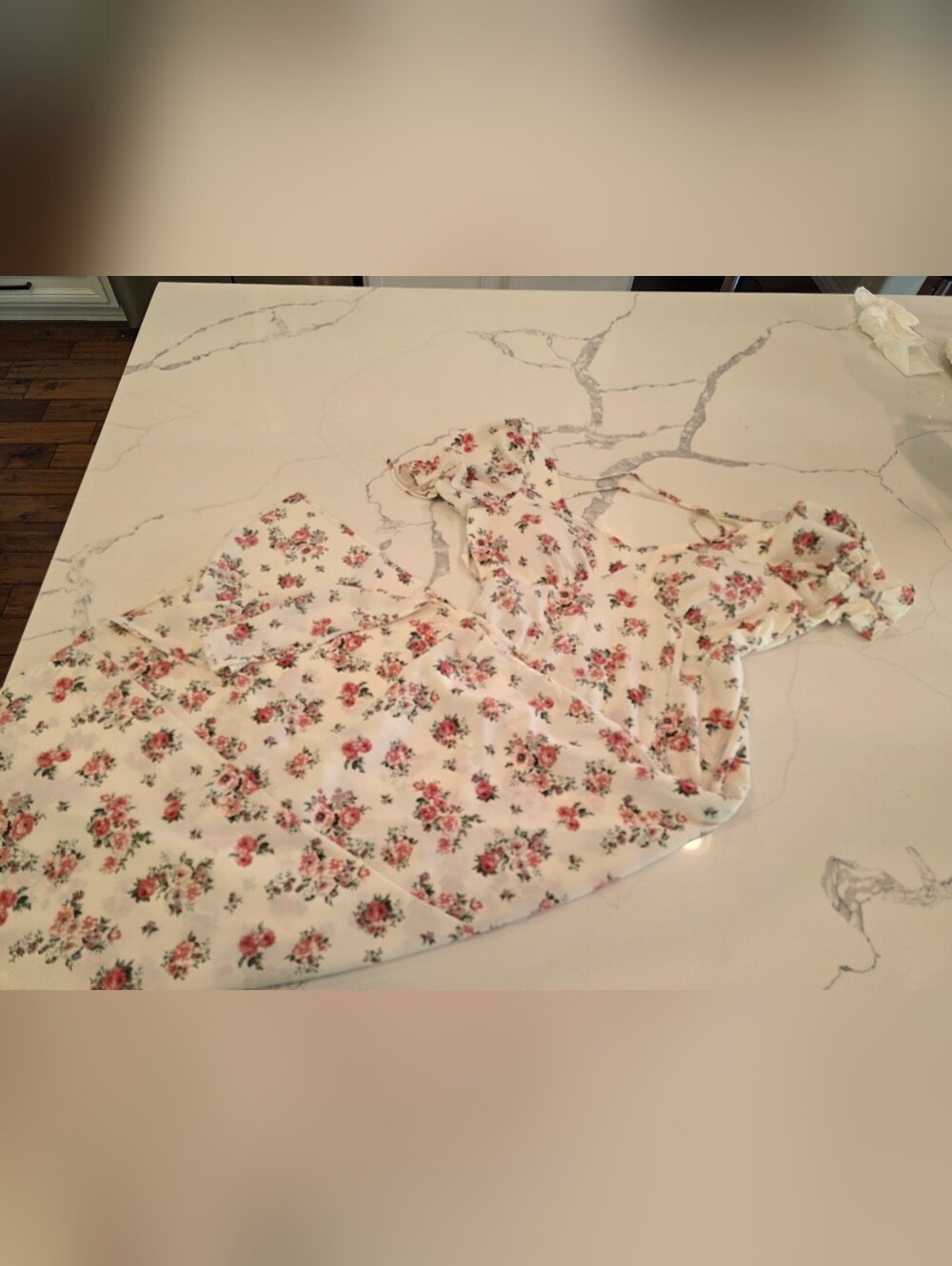 Floral Ruffle Sleeve Long Dress Sz LARGE